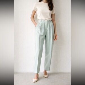 Vintage Paco Rabanne Paris High Waist Pleated Wool Mint Trouser size 4